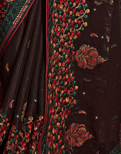 Mahendi Brown Plain Chiffon Saree