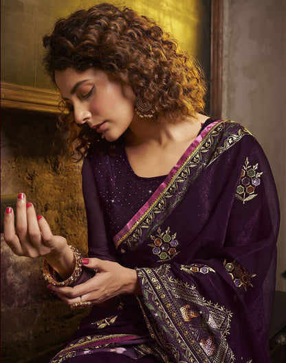 Wine Plain Chiffon Saree