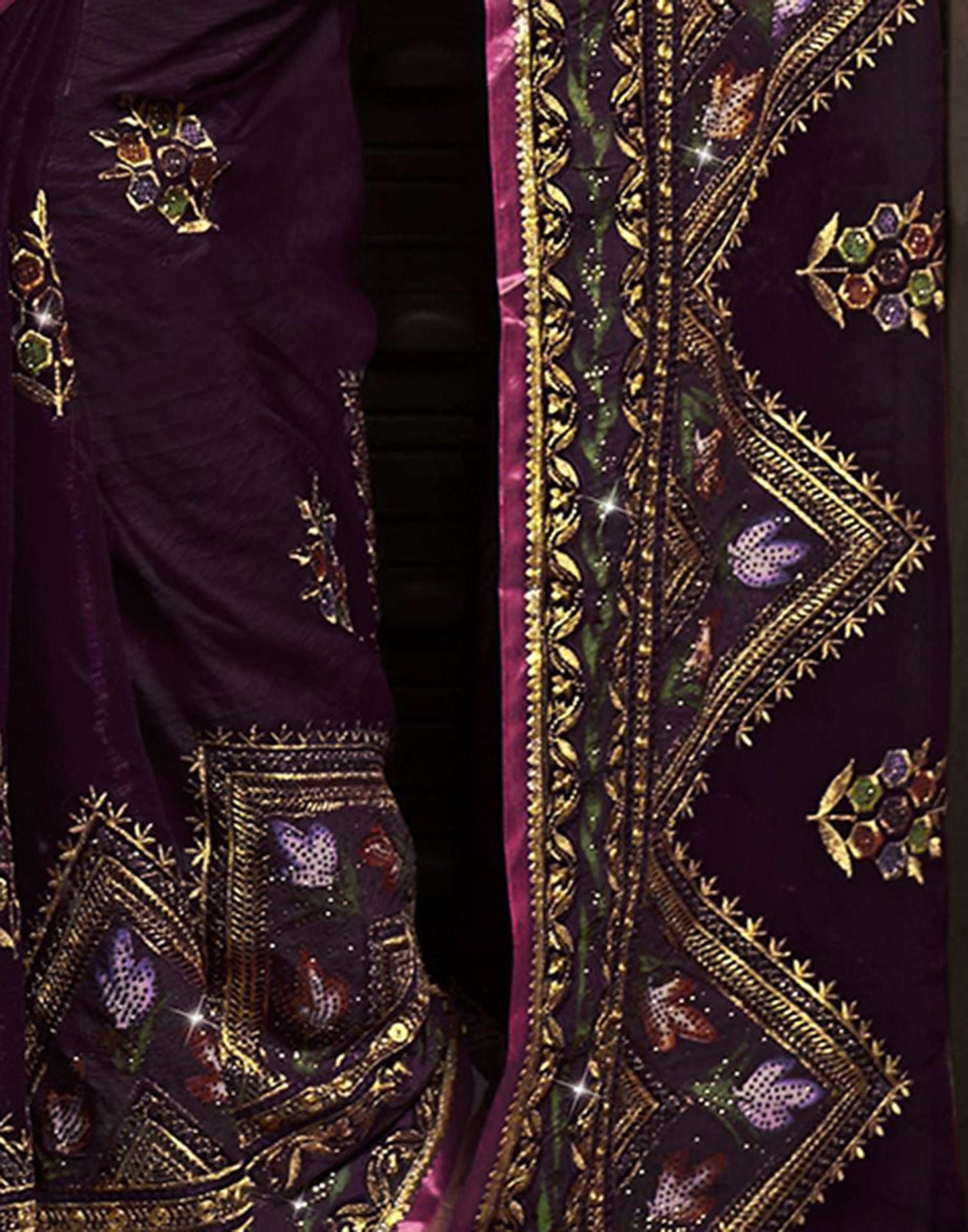 Wine Plain Chiffon Saree