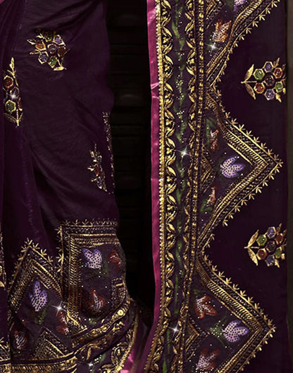 Wine Plain Chiffon Saree