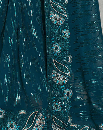 Dark Teal Plain Georgette Saree