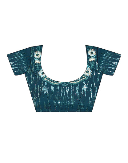 Dark Teal Plain Georgette Saree