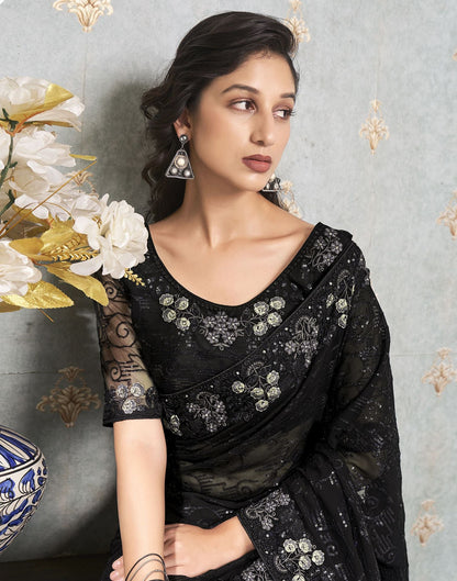 Black Plain Georgette Saree