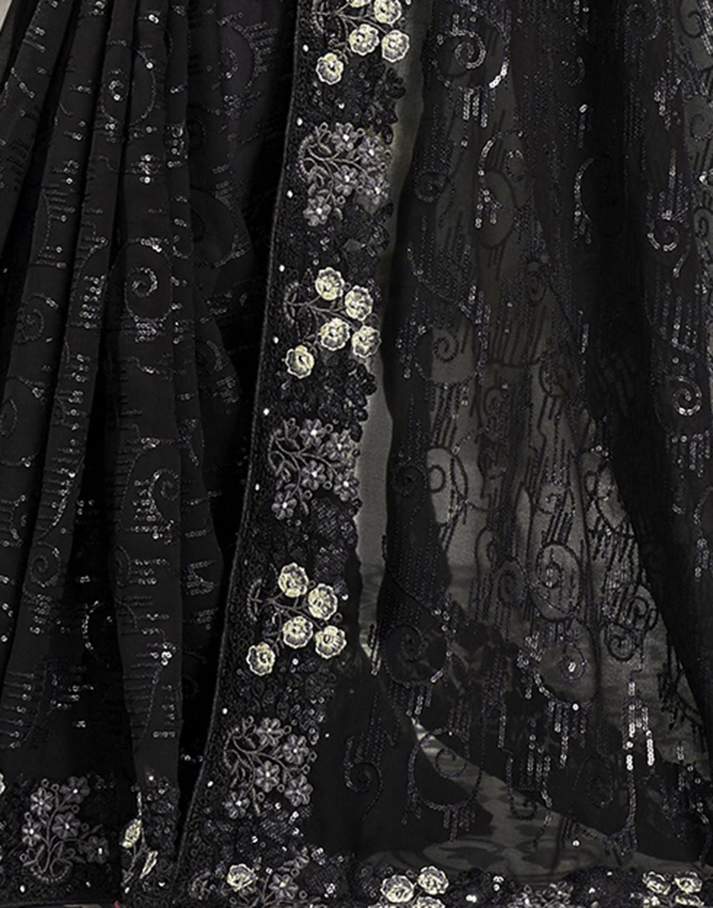 Black Plain Georgette Saree