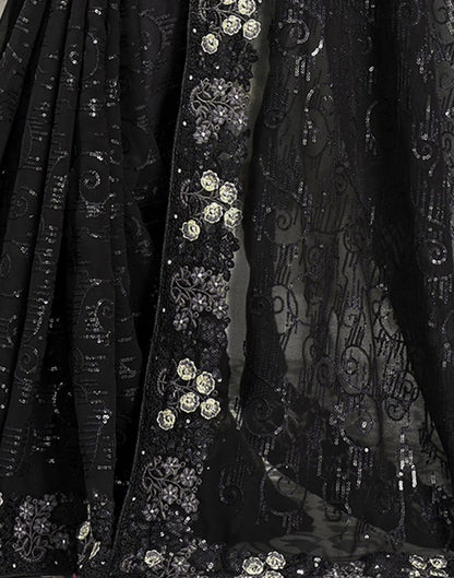 Black Plain Georgette Saree