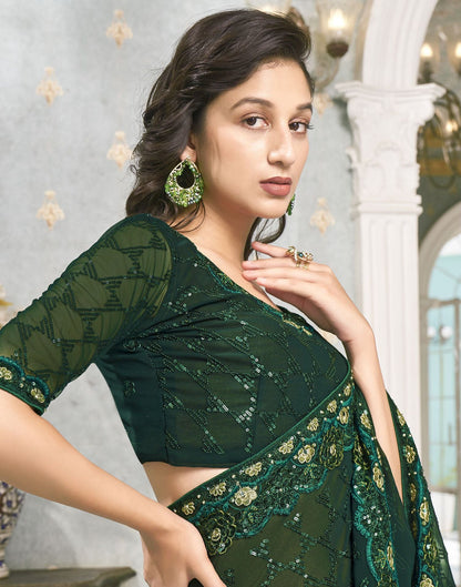 Dark Green Plain Georgette Saree