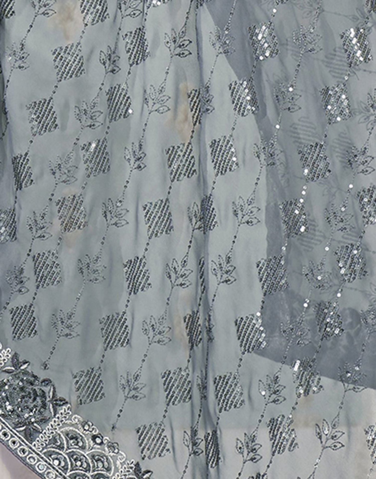 Grey Plain Georgette Saree