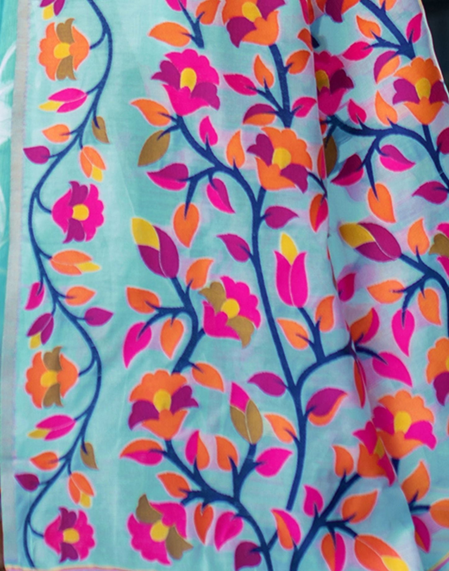 Sky Blue Jacquard Cotton Saree