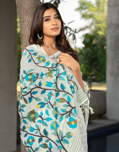 White Jacquard Cotton Saree