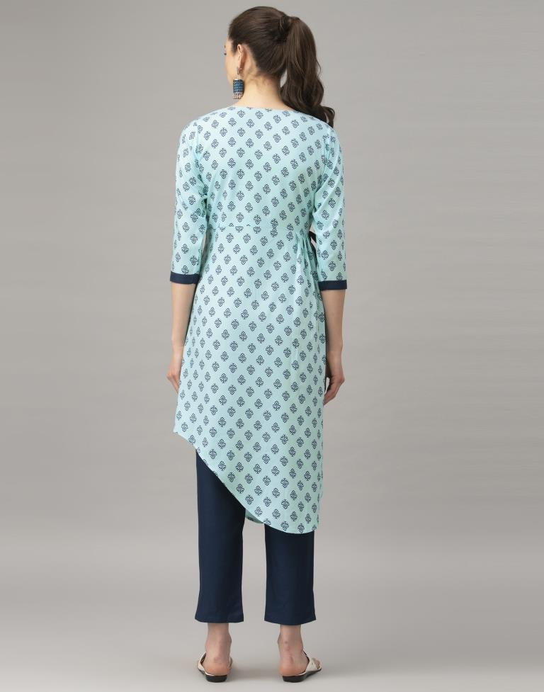 Attractive Sky Blue Coloured Printed Rayon Kurti | Leemboodi