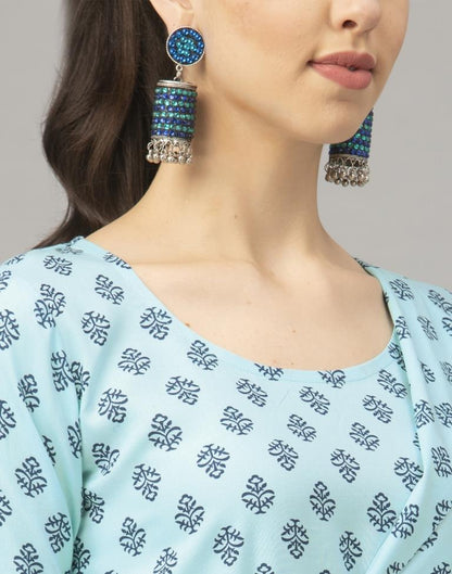 Attractive Sky Blue Coloured Printed Rayon Kurti | Leemboodi