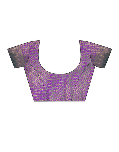 Yellow & Rani pink Jacquard Silk Saree