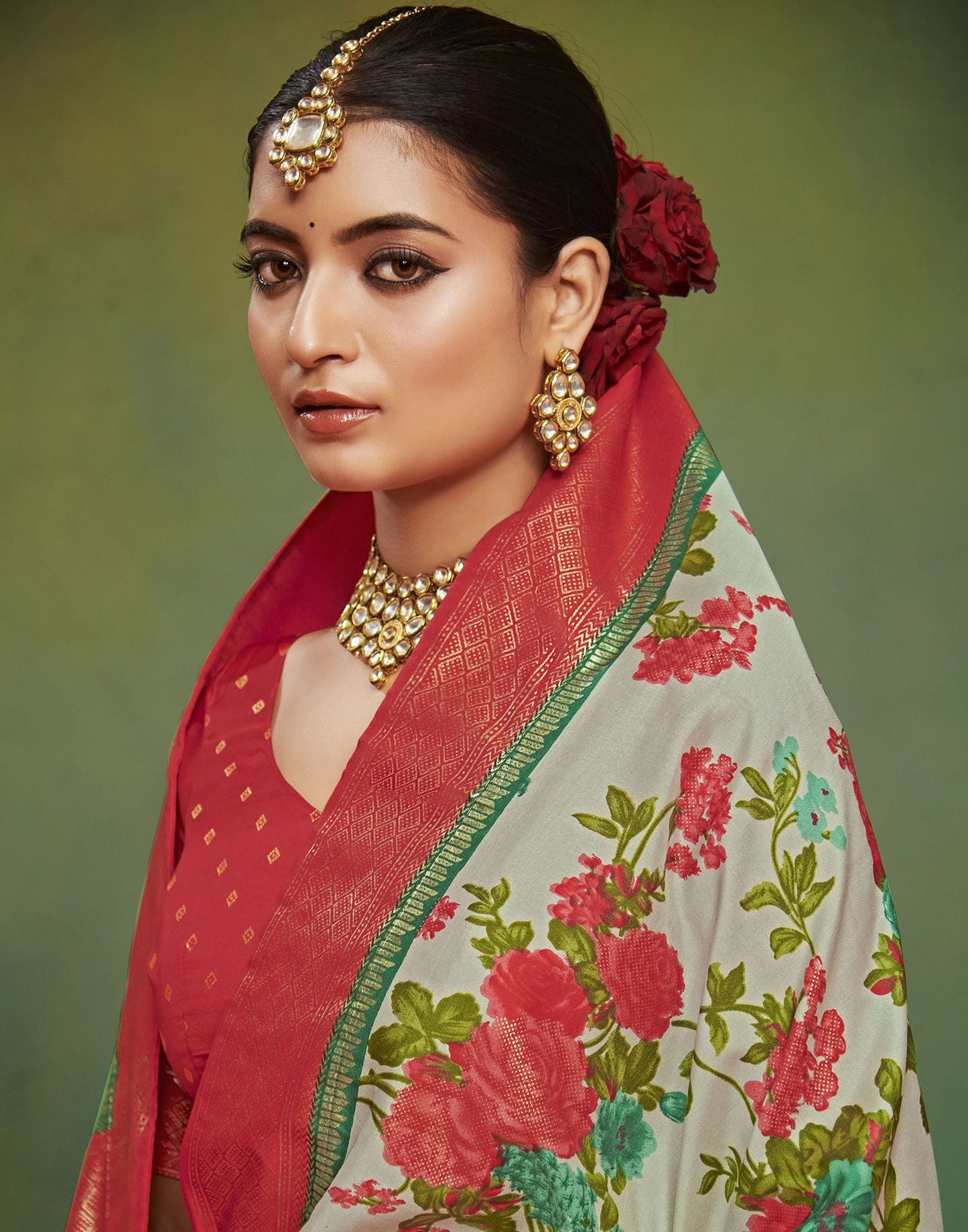 Light Grey &Multicoloured Printed Silk Saree