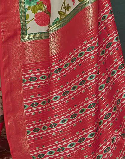 Light Grey &Multicoloured Printed Silk Saree