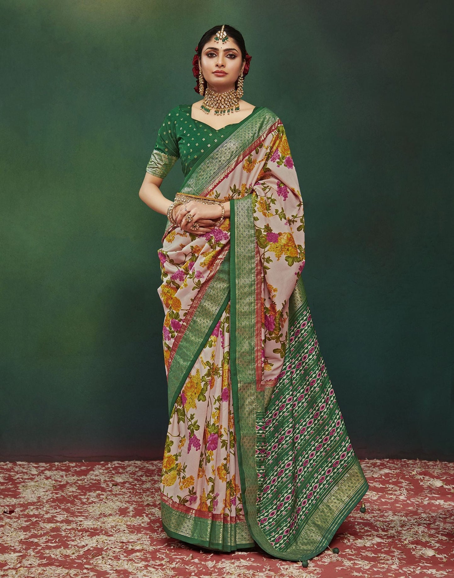 Green Printed Silk Saree