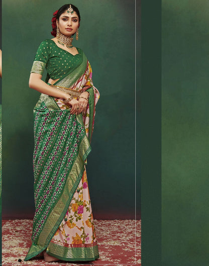 Green Printed Silk Saree