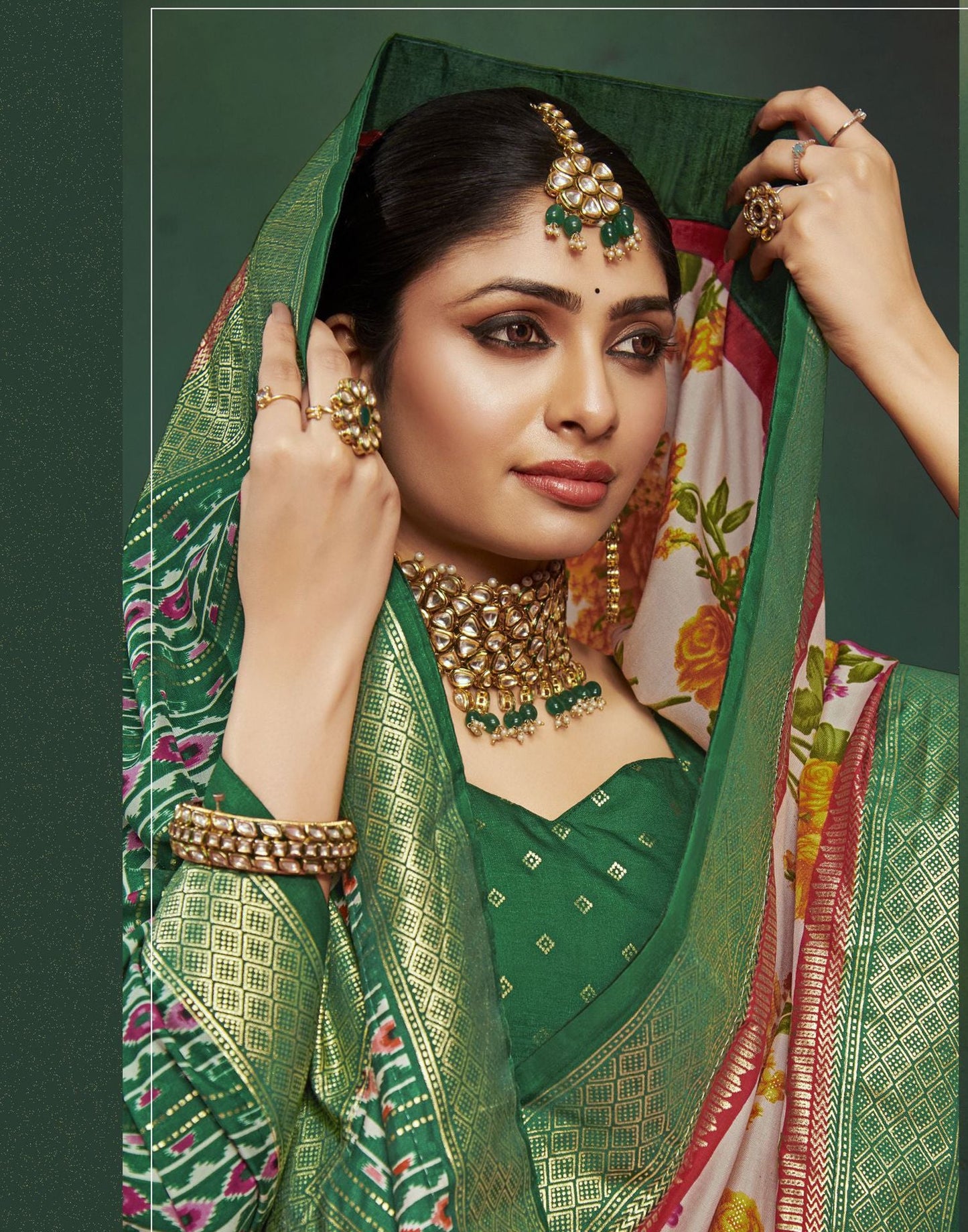 Green Printed Silk Saree