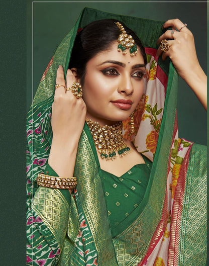 Green Printed Silk Saree