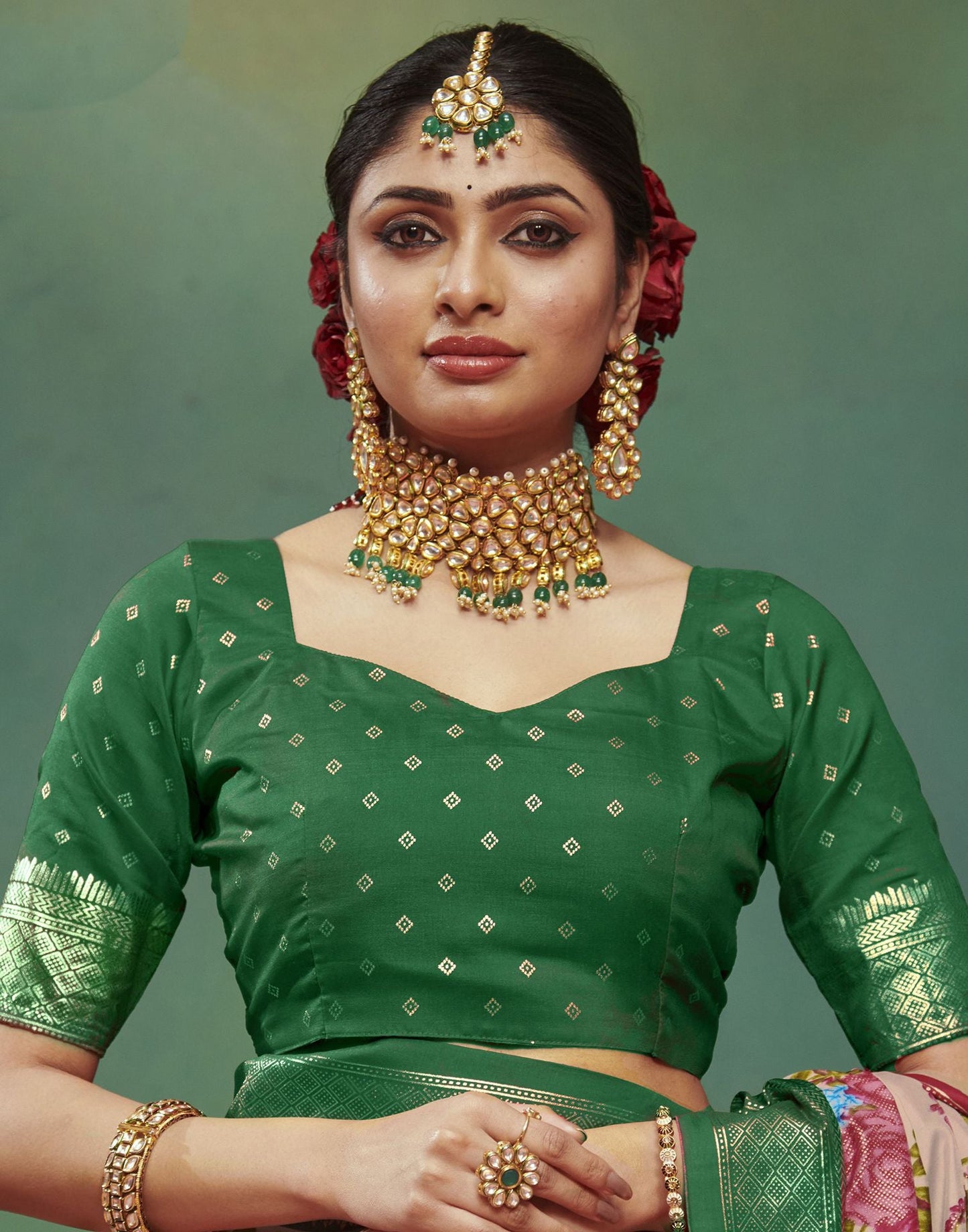 Green Printed Silk Saree