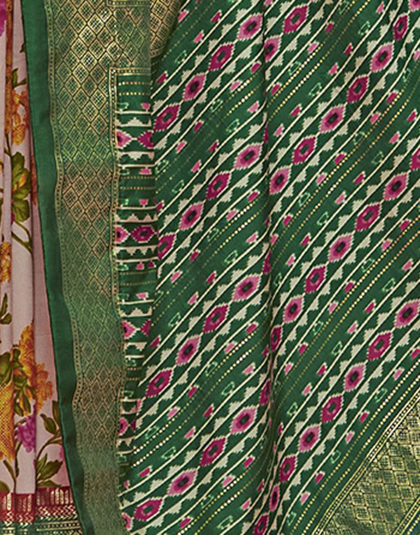 Green Printed Silk Saree