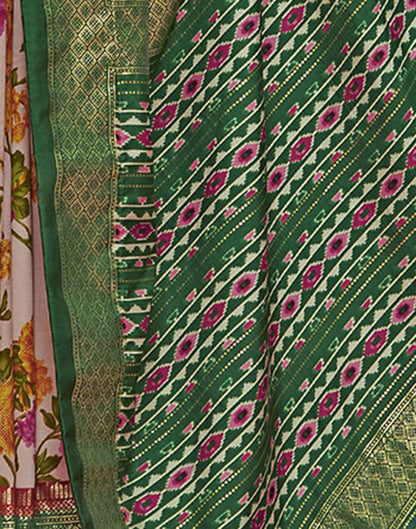 Green Printed Silk Saree