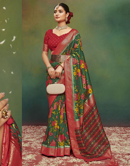 Green Printed Silk Saree