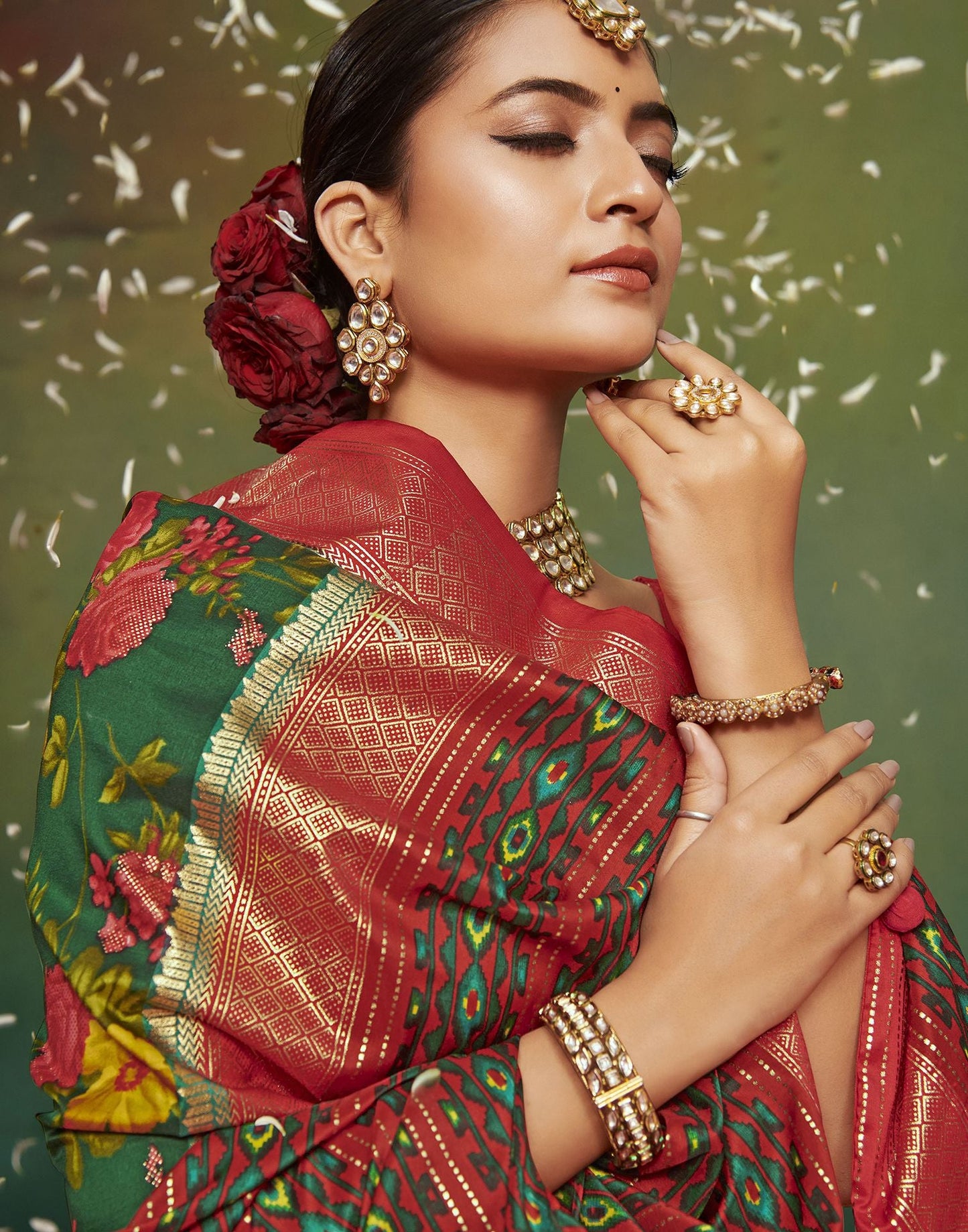 Green Printed Silk Saree