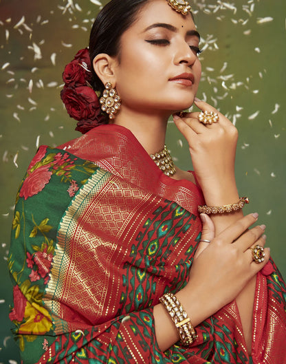 Green Printed Silk Saree
