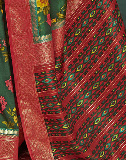 Green Printed Silk Saree