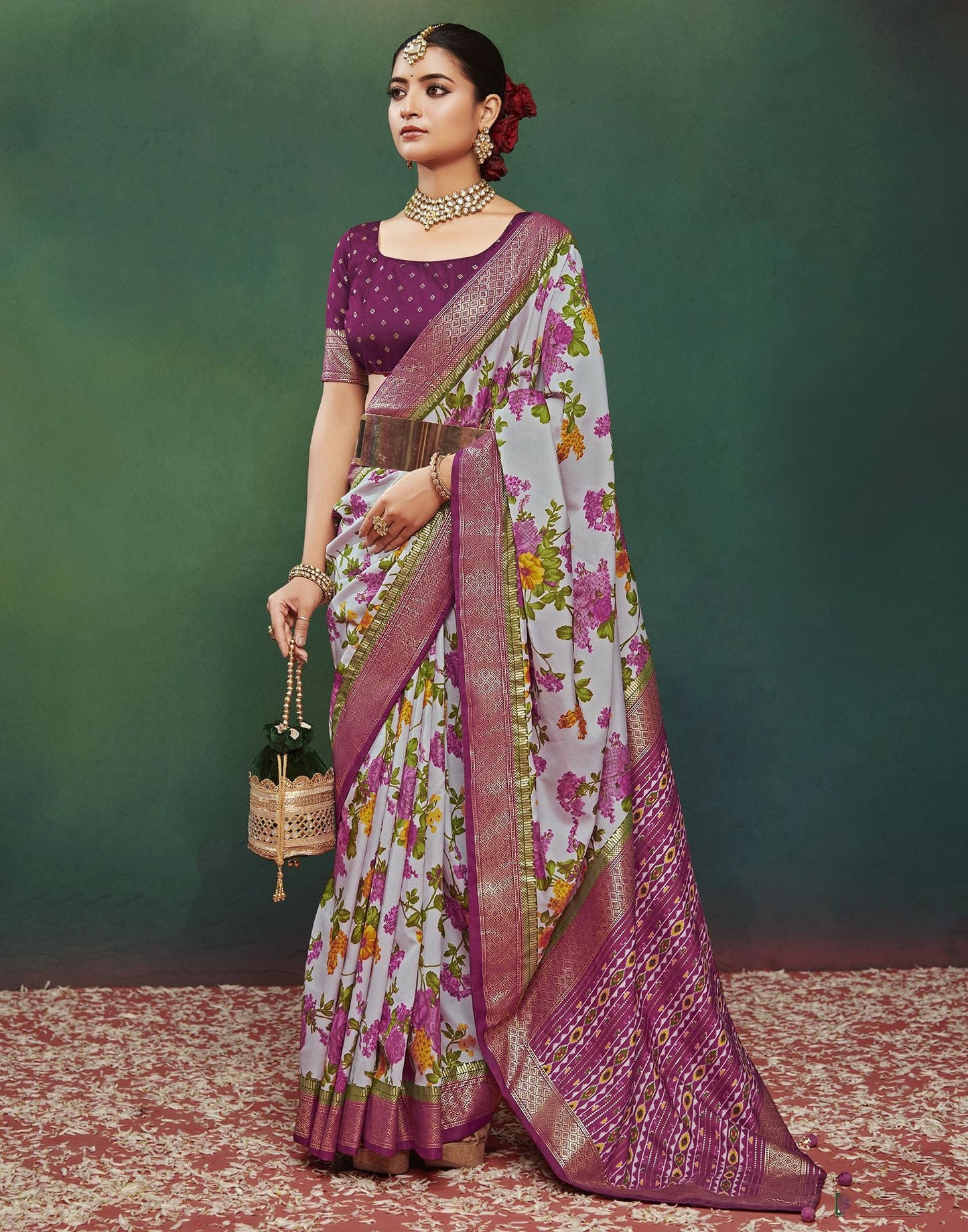 Light Pink Printed Silk Saree