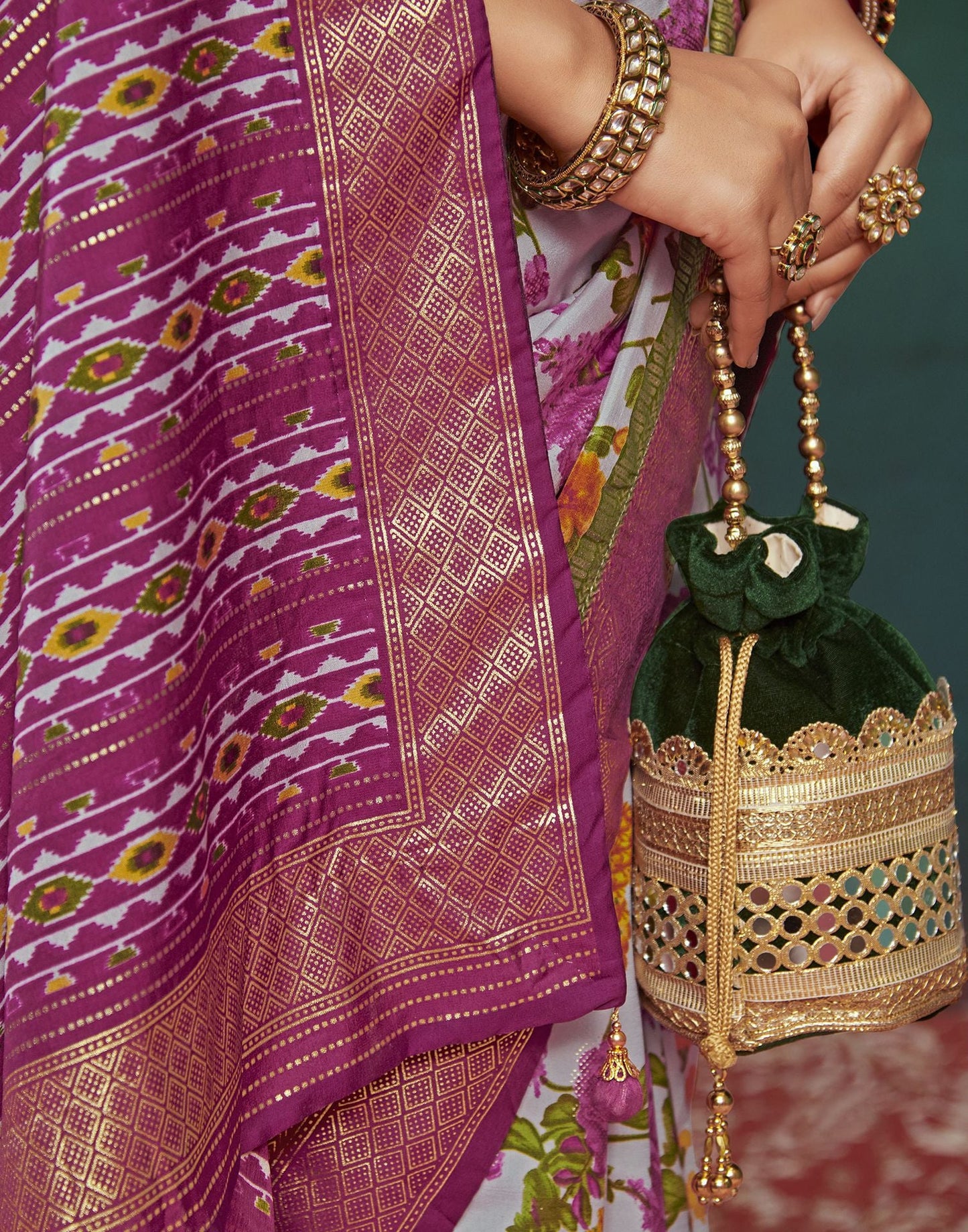 Light Pink Printed Silk Saree