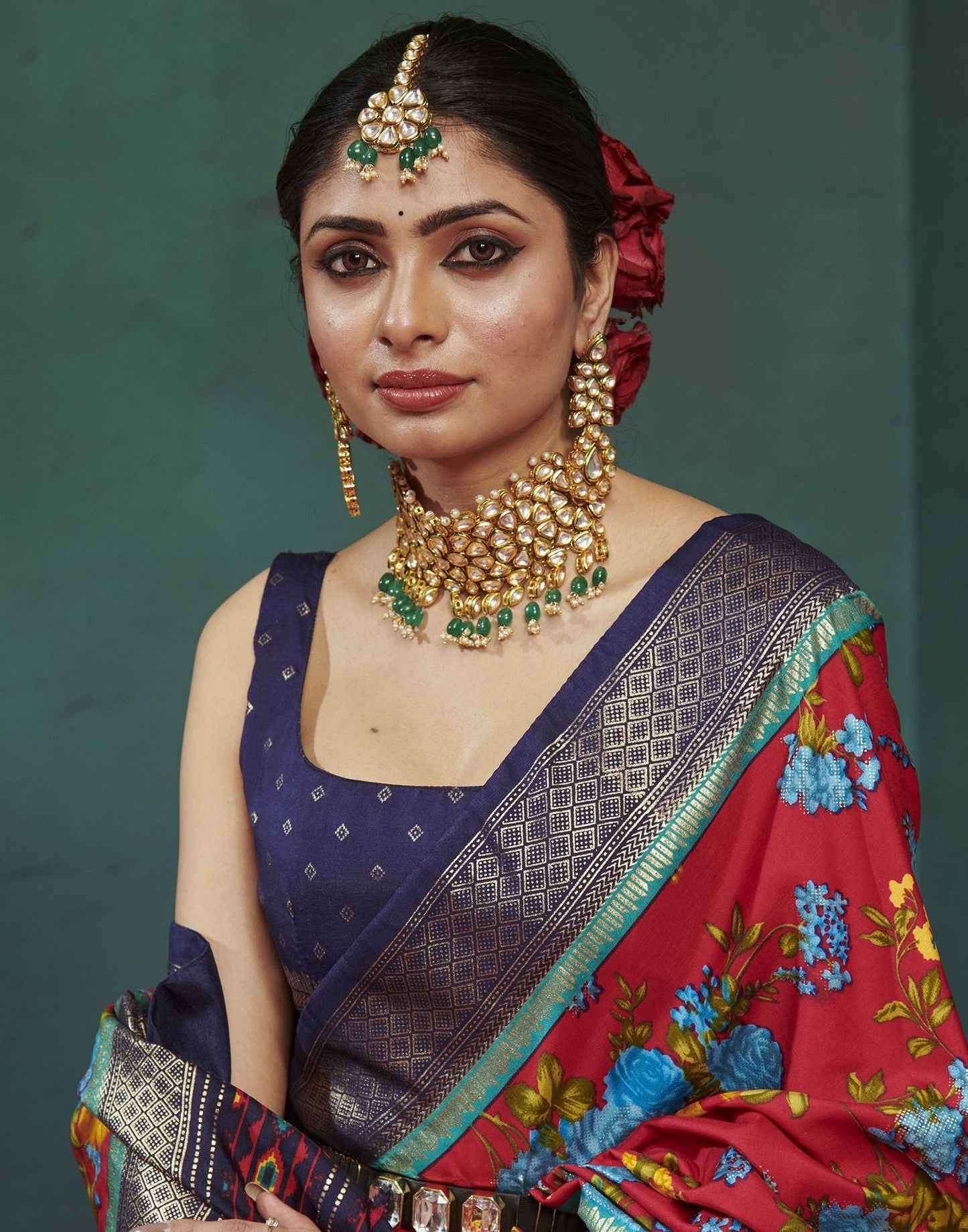 Navy Blue Printed Silk Saree