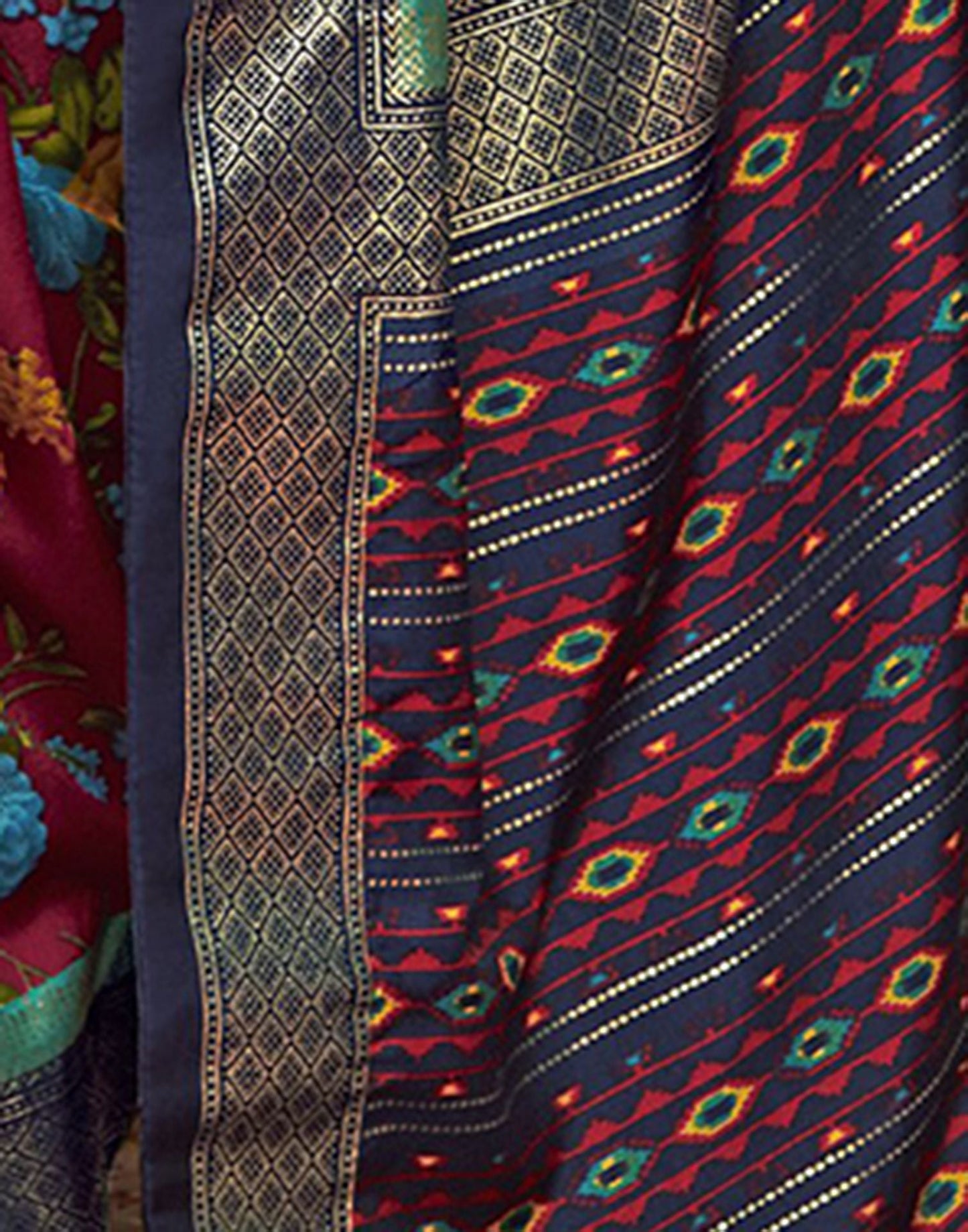 Navy Blue Printed Silk Saree