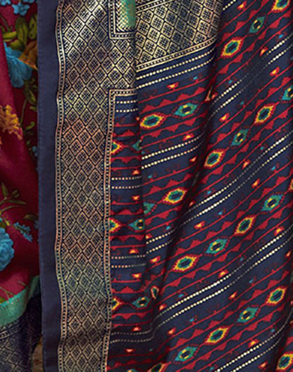 Navy Blue Printed Silk Saree