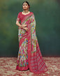 Light Grey & Multicoloured Printed Silk Saree