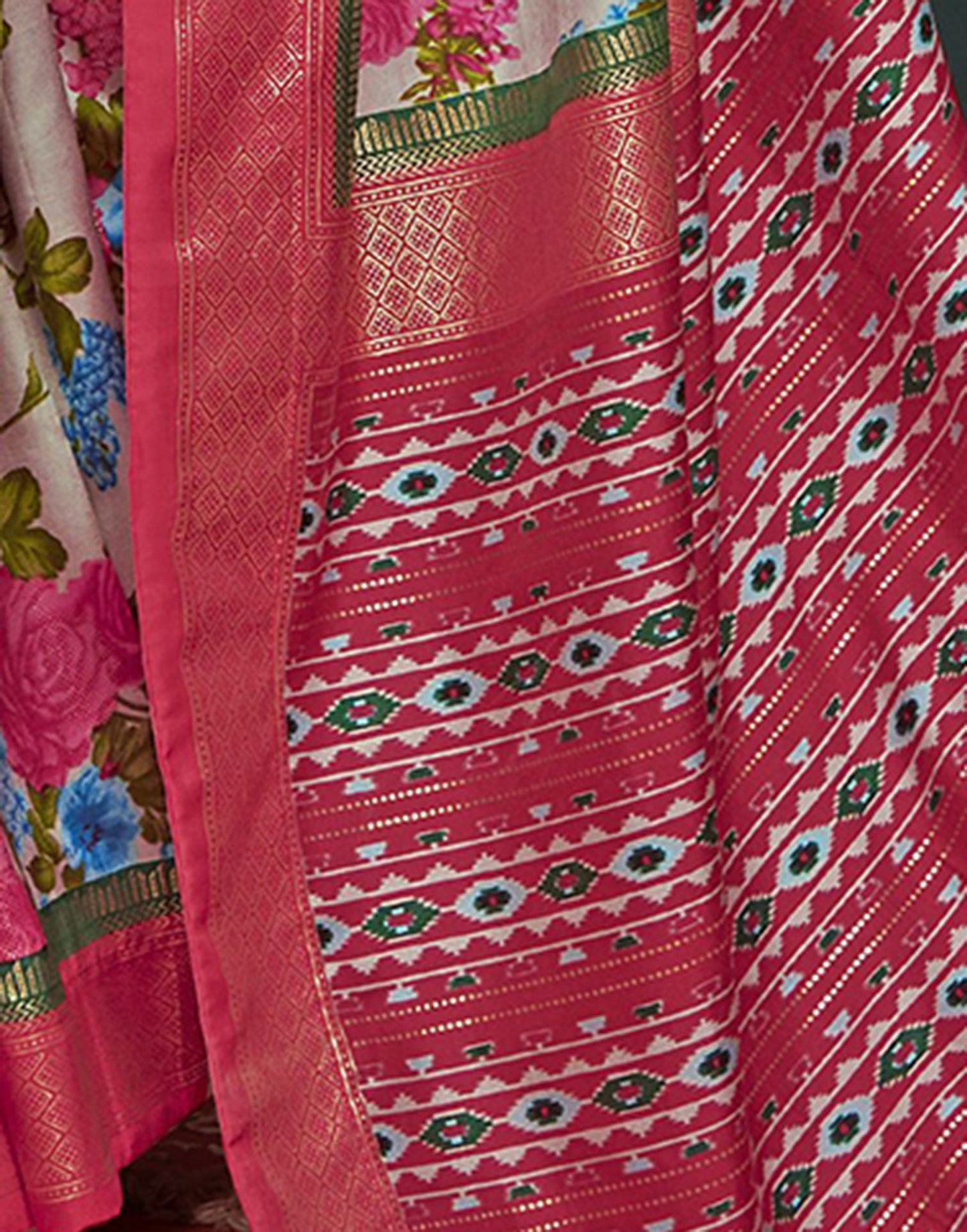 Light Grey & Multicoloured Printed Silk Saree