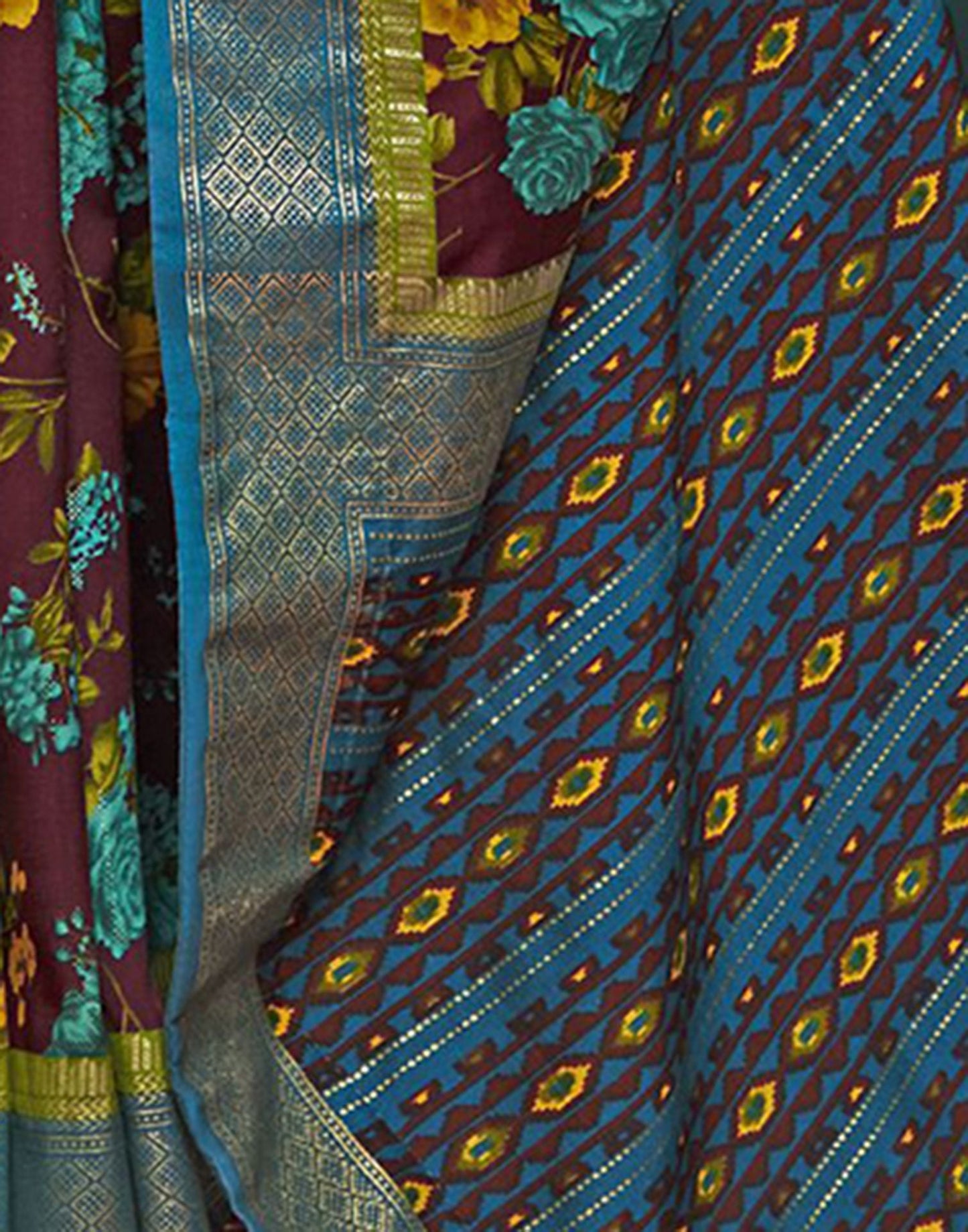 Teal Printed Silk Saree