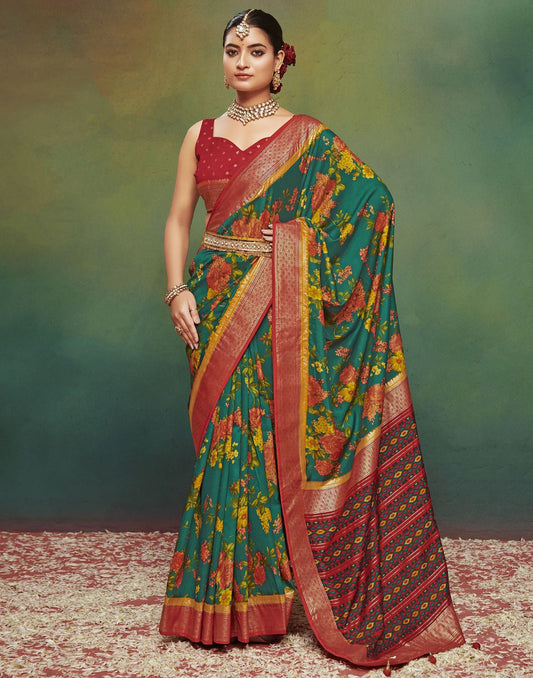 Green Printed Silk Saree