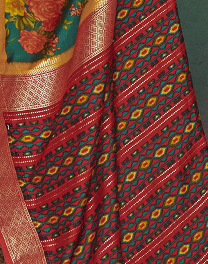 Green Printed Silk Saree