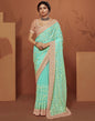 Turquoise Plain Chiffon Saree