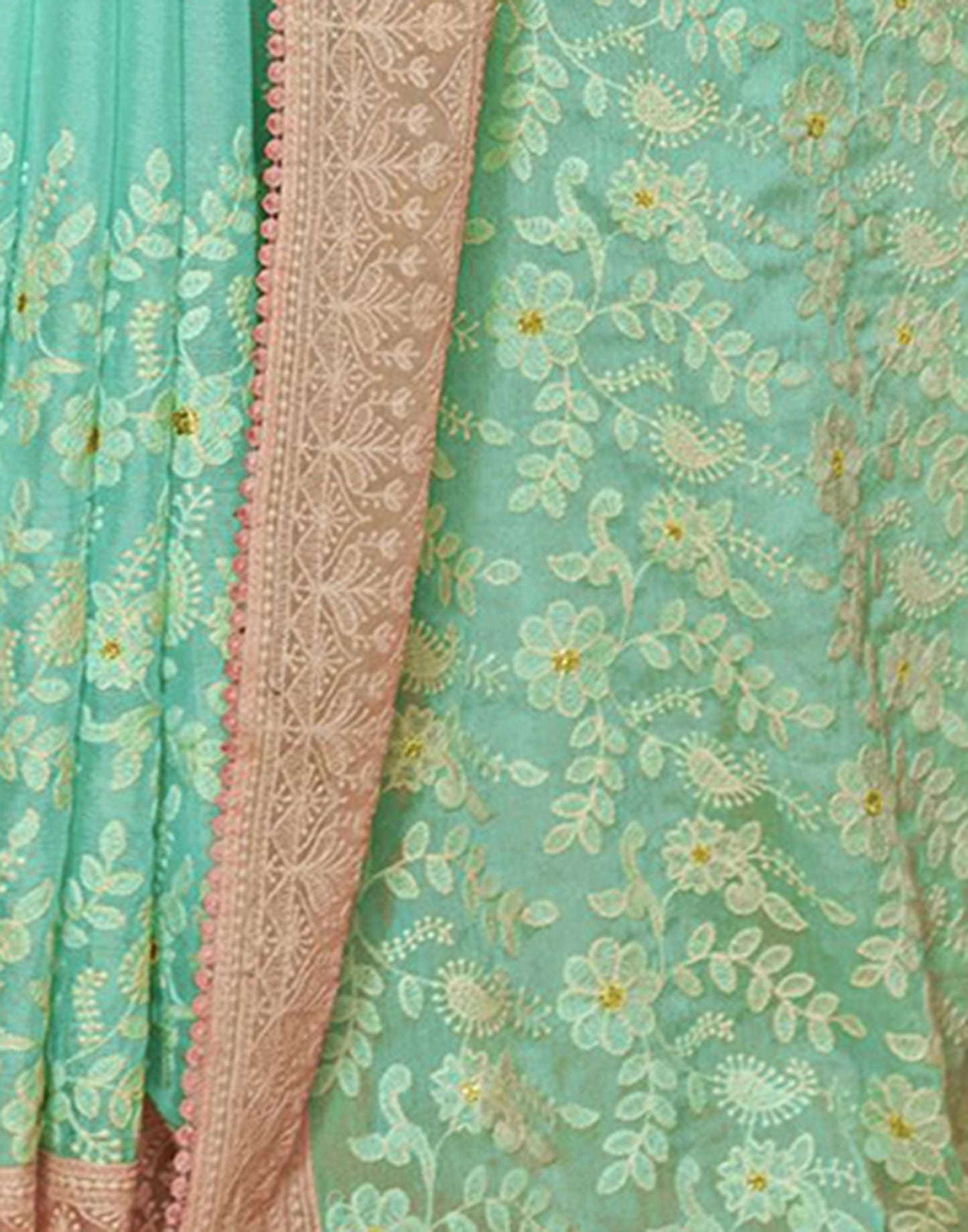 Turquoise Plain Chiffon Saree