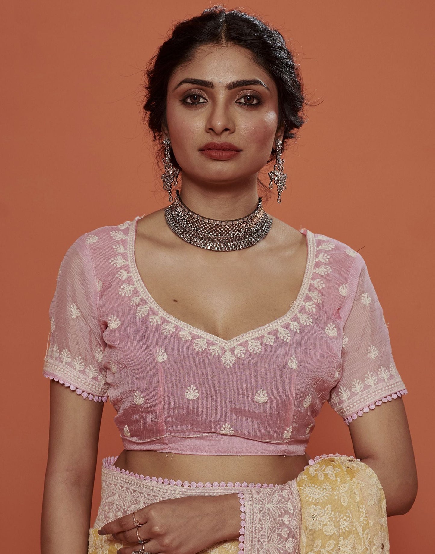 Light Yellow Plain Chiffon Saree