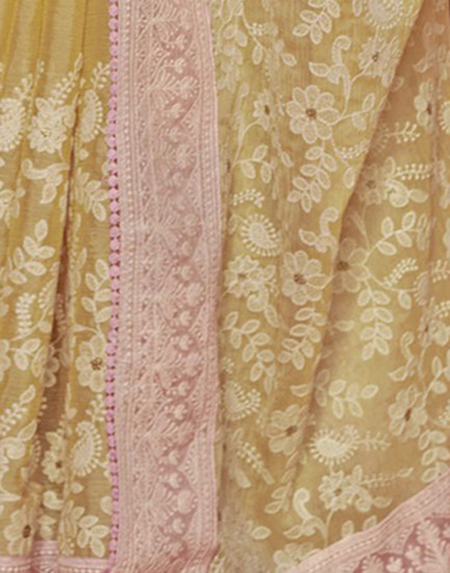 Light Yellow Plain Chiffon Saree