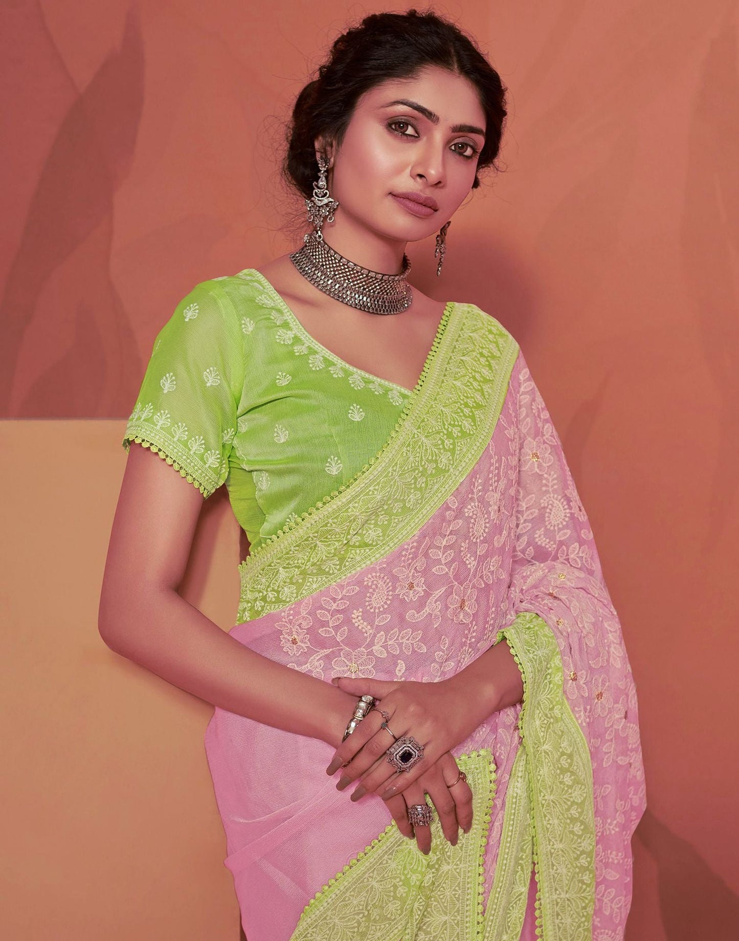 Light Pink Plain Chiffon Saree