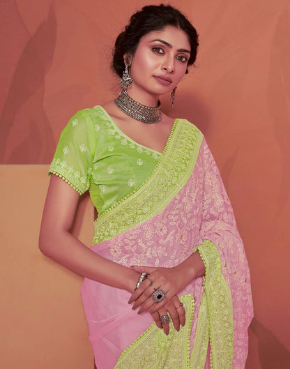 Light Pink Plain Chiffon Saree