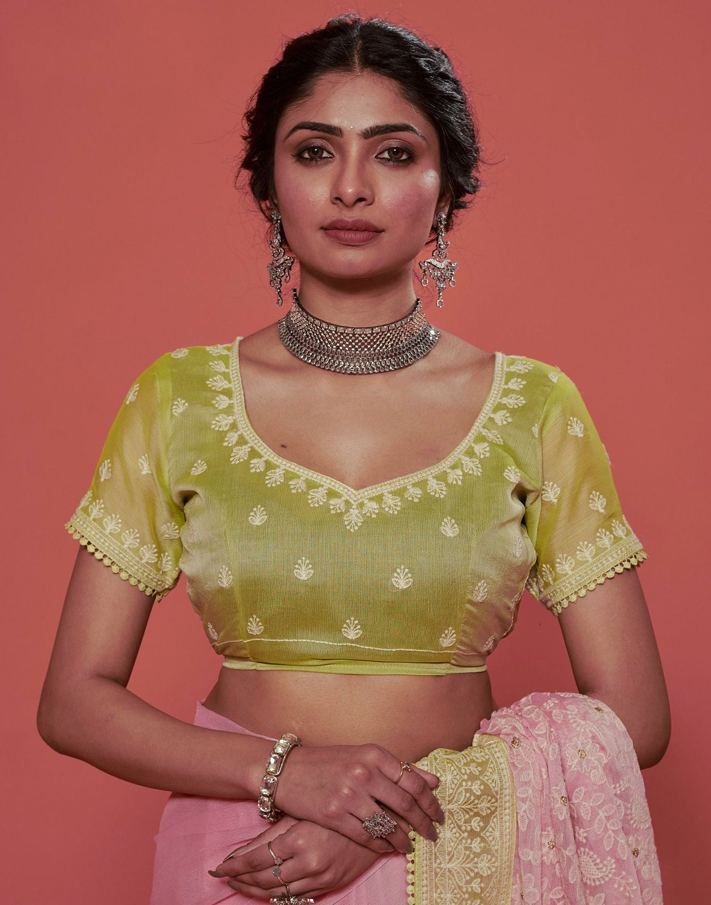 Light Pink Plain Chiffon Saree