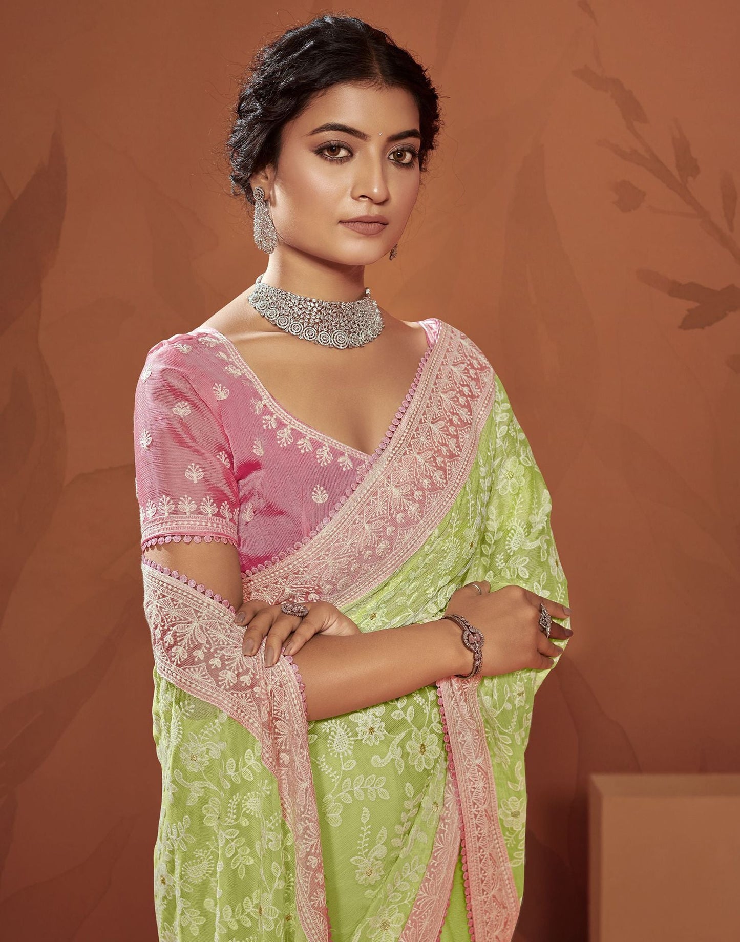Light Green Plain Chiffon Saree