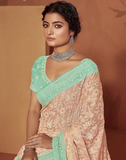 Light Peach Plain Chiffon Saree