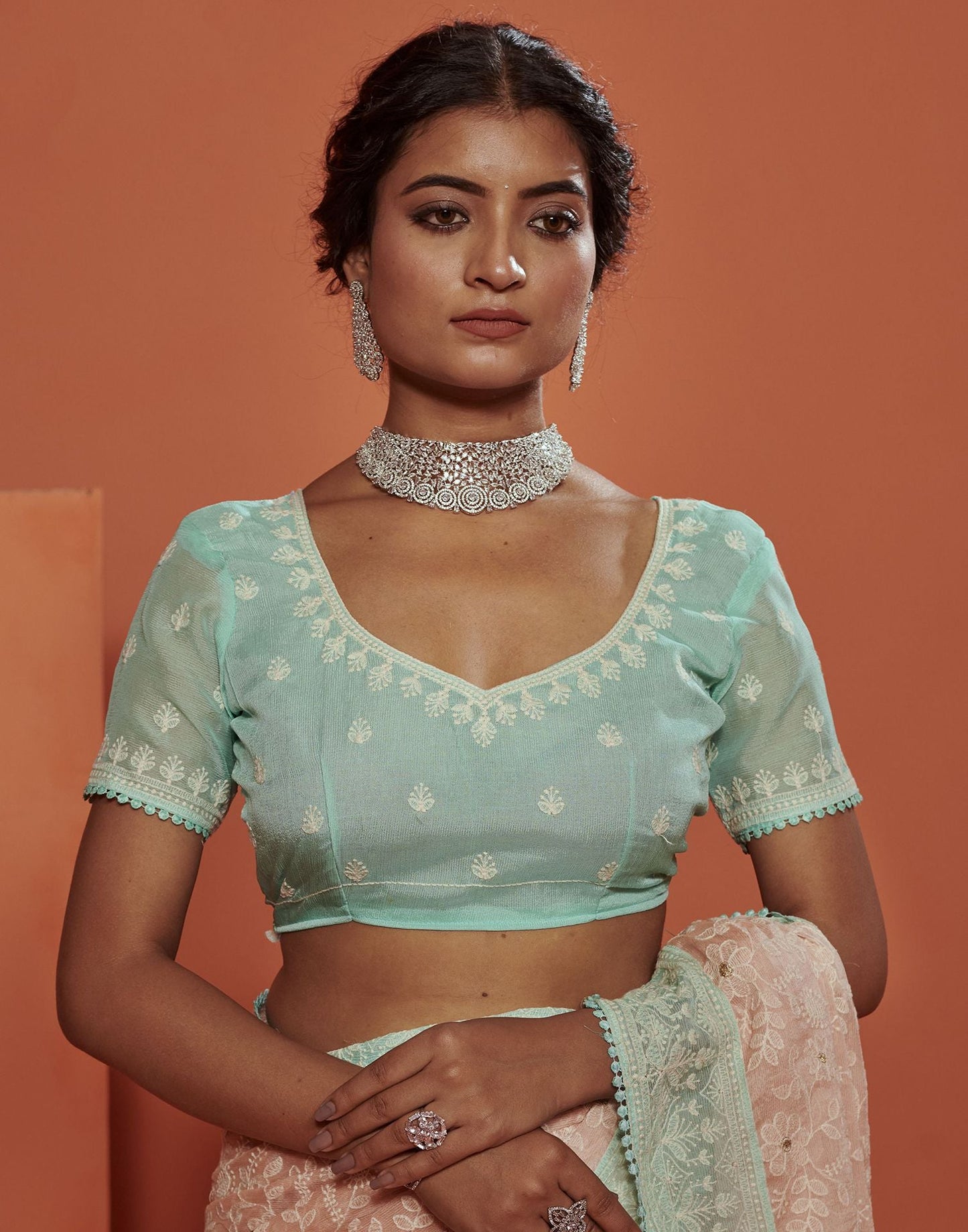 Light Peach Plain Chiffon Saree