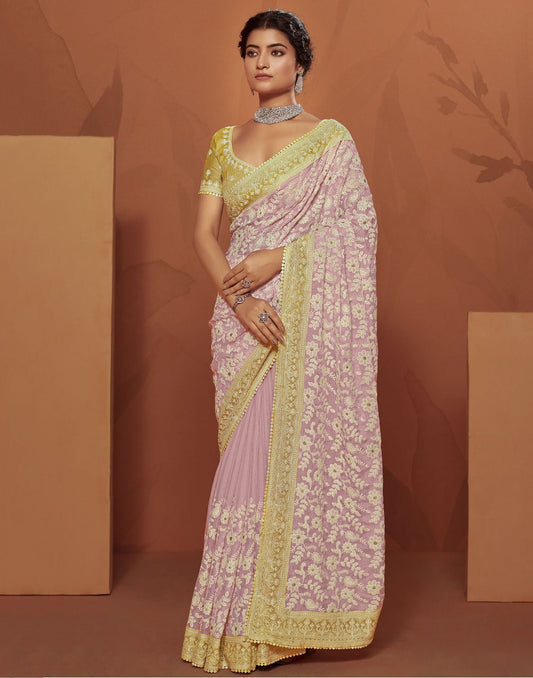 Light Pink Plain Chiffon Saree